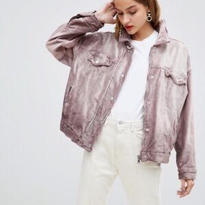 Free People Oversized Trucker Velvet Full Zipper Jacket w/ Snap Pockets Biker